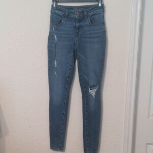 Maurices High Rise Distressed Straight Leg Women's Blue Jeans. Size 0